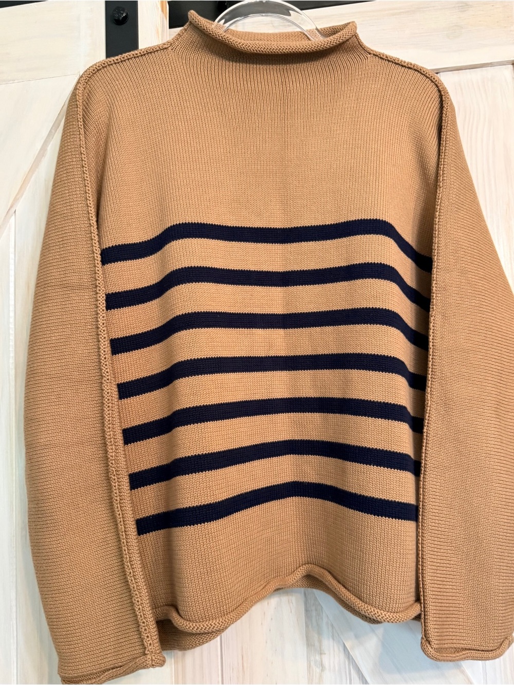 NWOT Frank & Eileen Monterey M Camel Sweater + Navy Stripes flawless never worn